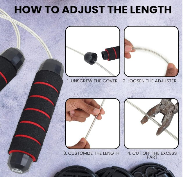 Fitness Mantra® Adjustable Skipping Rope for Men & Women |Jumping Rope for Fitness |1 Piece| (Advance| Black + Red)